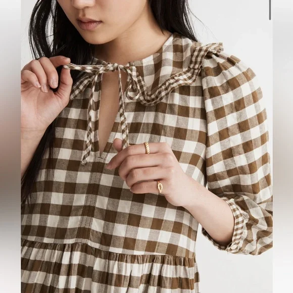 NWT Madewell Gingham Collared Puff-Sleeve Mini Dress - Picture 4 of 11